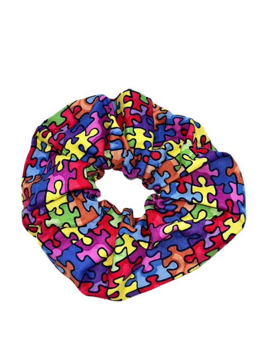 Rainbow Puzzle Wide Scrunchie