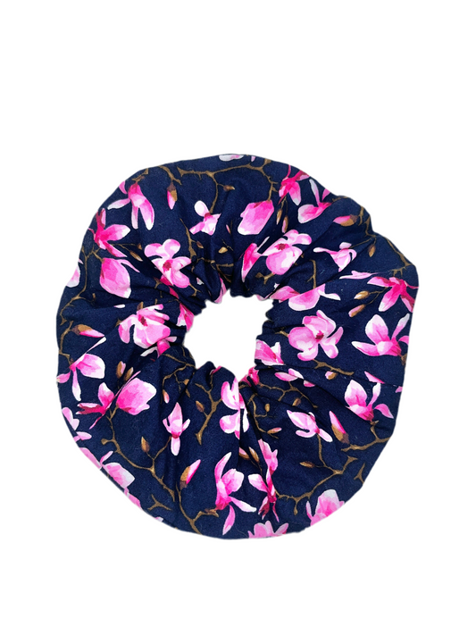 Navy/Pink Floral Wide Scrunchie